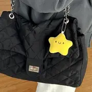 Star Chenille Bag Charm Keyring 01 - Black & Yellow - One Size