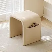 U-Shaped Dressing Table Stool, Leather Low Stool, Small Compact Dressing Chair, with Storage Space on Both Sides, Smooth Lines, Multiple Uses,White