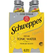 Schweppes Zero Sugar Mixers Indian Tonic Water Bottles Multipack 300mL x 4 pack
