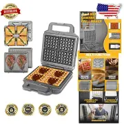 Large Capacity Waffle Maker with Removable Plates & Stainless Steel Finish