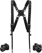 Camera Harness,Leather Dual Shoulder Strap for Photographer,Dual Camera Harness for 2 Cameras Carrying for Men&Women,Multi Camera Gear for DSLR/SLR Strap,Quick Release,Small Size