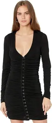 Bardot Demi Rouched Dress Size M/Sparkle Black Fabric, Hook & Eye Front Closure