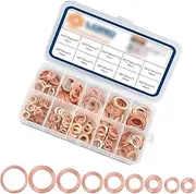 cerfioo 200 Pack Car Flat Washers Assortment Kit, Waterproof Durable Metal Vehicle Sump Plugs, Muti-Sized M5 M6 M8 M10 M12 M14, Universal Automotive Sealing Gaskets for Truck SUV Car (Gold)