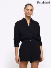 River Island Black Feel 100% Cotton Shorts (B73997) | $58