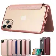 For iPhone 16 15 14 13 12 11 Pro Max 8 Leather Flip Cover Plating Back Slim Case