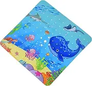 OTraki Anti Slip Bath Mat, 53x53cm Marine Animal World Bathtub Mat, Cartoon Baby Bath Mats Non Slip with Drain Holes and Suction Cups, Machine Washable, Bathroom Tub Nonslip Mats, Blue