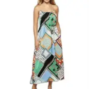 Sam Edelman Tie Waist Mixed Scarf Print Satin Maxi Dress Boho Multicolor S NWT