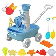Huayeex Travel Sand Toys,Beach Toys for Kids | Watering Can, Shovels, Rakes, Trolley Cart, Marine Animal Molds, Outdoor Fun Play Set for Travel Vacation
