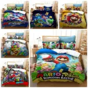 Mario 3D Kids Duvet Cover Bedding Set Pillowcase Single Double Queen King Gift