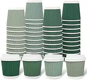 Whaline 100Pcs Sage Green Disposable Espresso Cups with Lids 4oz Gradient Green Paper Cups Corrugated Ripple Wall Insulated Hot Cups for Home Office Party Supplies