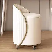 Round Vanity Chair with Storage, Modern Swivel Accent Chair, Upholstered Vanity Stool with Back, for Living Room, Bedroom, Office, Lounge(White)