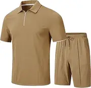 [MoFiz] Mens Shorts Sets Quarter Zip Polo Shirts Bottom Shorts Outfits Sport Suits Tracksuits Casual Walking Sets Comfy
