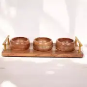 Acacia & Mango Wood Serving Tray with 3 Bowls | Chip & Dip Set | Stainless Steel