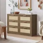 Tallboy Storage Cabinet Dresser/Rattan Storage Sideboard Chest of Drawers Walnut