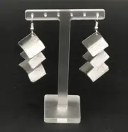 Fashion Statement Silver Wavy Square Shapes Drop Dangle Charm Earrings 2" New