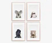 4 x A4 Nursery/Baby/Kids Australian Animals Koala Wombat Kookaburra Wall Prints