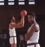 Portrait of Milwaukee Bucks Oscar Robertson with Lew Alcindor duri- Old Photo 1