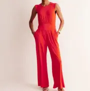 Boden Thea Jersey Jumpsuit Women 16-18 Tall NWT Red Stretch Sleeveless Pockets