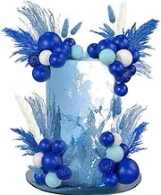 50 PCS Boho Cake Toppers Mini Balls Cake Topper Various Dried Pampas Grass Cake Decor for Boho Home Wedding Cake Decoration (White Blue Royal Blue Sequin Royal Blue)