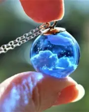 Blue Cloudy Sky Sphere Pendant Necklace Dream Designer necklace