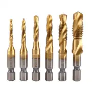 6Pc Titanium Plating Drill Tap Combination Bit Set Deburr Countersink Drill Bits