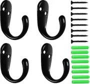 Kruodop 4 Pack Wall Hooks Wall Mounted Coat Hooks for Hanging Heavy Duty, Black