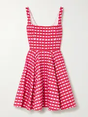 [Emilia Wickstead] Emilia Wickstead - Mona Paneled Checked Denim Mini Dress - Bright pink - UK 16 UK 16 Pink