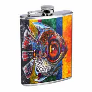 Mosaic Fish Em1 Flask 8oz Stainless Steel Hip Drinking Whiskey