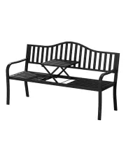[Gardeon] Steel Foldable Table Garden Bench in Black