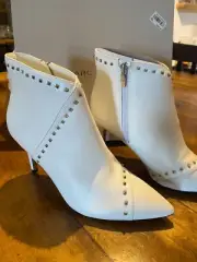 Marc Fisher Riva Fabric Pointed Toe Ankle Fashion Boots, White, Size 7.5