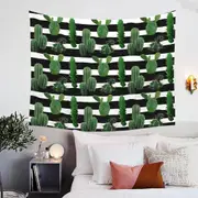 Cactus over Black and White Stripes Tapestry