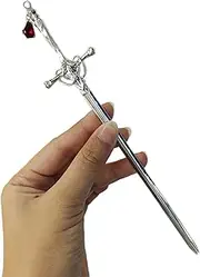 Ancient Style Sword Hair Chopsticks,Chinese Style Hair Pin Sword Hair Sticks for Bun with Red Gem Hair Accessories for Women Girls Long Hair,Silver Ruby
