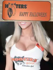 ~NEW LOGO~ HOOTERS GIRL NAME TAG Collectible Costume Pin Badge HAPPY HALLOWEEN
