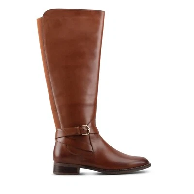 Womens Clarks Hamble High Leather Buckle Boots Size 8 M Dark Tan Brown 52234