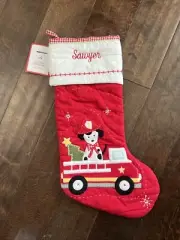 New Pottery Barn Kid Dog Dalmatian Fire Engine Red Christmas Stocking *Sawyer