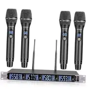 Professional 4 Channel Wireless Microphone System, Metal Handheld Dynamic UHF