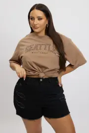 Brown Graphic Tee Short Sleeve Crew Neck