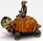 Brass Amber Figurine Turtle Tortilly & Buratino Pinocchio & golden key IronWork
