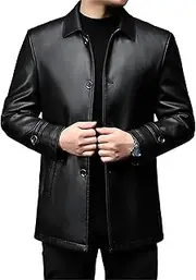 [JEShifangjiusu] Men Faux Leather Locomotive Jacket One Row Locomotive Jacket Waterproof Wind Motorcycle Leather Coat