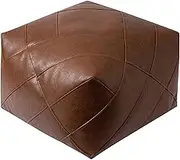 Pouf Cover Foot Stool Ottoman Unstuffed Faux Leather Pouf Ottoman, Storage Floor Cushion Poufs for Living Room, Balcony, Bedroom M Size(Brown)