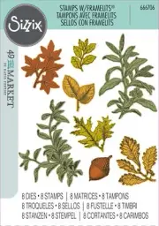 Sizzix A5 Clear Stamps With Framelits Die By 49 And Market-Forever Leaves,1Pk