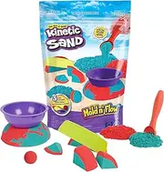 Rubik's Kinetic Sand Mold n’ Flow, 1.5lbs Red and Teal Play Sand, 3 Tools Sensory Toys for Kids Ages 3+