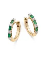 Bloomingdale's Fine Collection Emerald & Diamond Huggie Hoop Earrings in 14K Yellow Gold