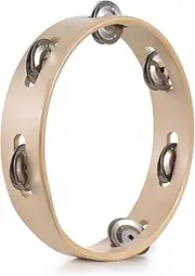 8 Inch Tambourine for Adults Pleasant Jingle Sound Hand Cranked Bell Rings Wooden Natural Color Metal Bell Sound Percussion Instruments Home School Par Supplies Single Row Wooden Tambourine (8 inch)