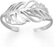[JewelryWeb] 925 Sterling Silver Feather toe ring Polished Cutout Adjustable 16.2mm X 8.4mm