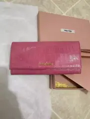 MIU MIU Crocodile Embossed Saint Cocco Lux Continental Flap Wallet Antico NWT