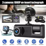 Car 3-Lens Driving Recorder 1080P Front/Rear/Interior Video Camera G-Sensor DVR