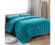 Giselle Faux Mink Quilt Comforter Winter Weight Throw Blanket Teal - Super King