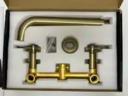 Cross Double Handle Wall Mount Roman Tub Faucet with Valve in Brushed Gold