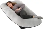 60" Pregnancy Pillow J Shape Full Body Support Removable Velvet Cover for Sleep